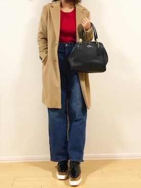 「オックスフォードシューズ」｜「アイテム（チェスターコート）」を使った、Saaさん（レディース・153cm）の冬コーディネート