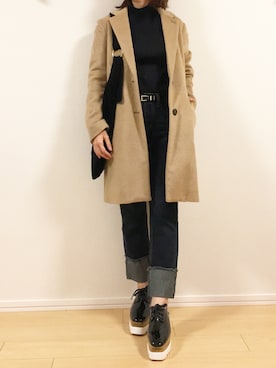「オックスフォードシューズ」｜「アイテム（チェスターコート）」を使った、Saaさん（レディース・153cm）の冬コーディネート