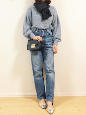 「ハイウエストストレートジーンズ」｜Saaさん（レディース・153cm）の冬コーディネート