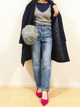 「ハイウエストストレートジーンズ」｜「アイテム（キャスケット）」を使った、Saaさん（レディース・153cm）の冬コーディネート