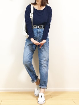 「ハイウエストストレートジーンズ」｜Saaさん（レディース・153cm）の春コーディネート
