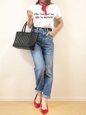 「ハイウエストストレートジーンズ」｜Saaさん（レディース・153cm）の春コーディネート