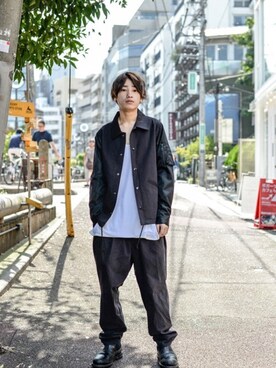 「ドッキング」｜「アイテム（ブルゾン）」を使った、dude_harajukuさん（メンズ・168cm）の春コーディネート