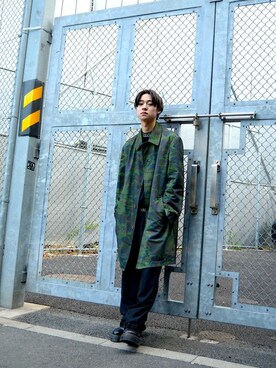 COMME des GARCONS HOMME ポリステンカラーコート 裏地迷彩