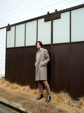 「ウエスタンシャツ」｜「アイテム（ステンカラーコート）」を使った、dude_harajukuさん（メンズ・185cm）の春コーディネート