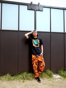 「no brand（ノーブランド）のアイテム（Tシャツ/カットソー）」を使った、dude_harajukuさん（メンズ・182cm）の春コーディネート