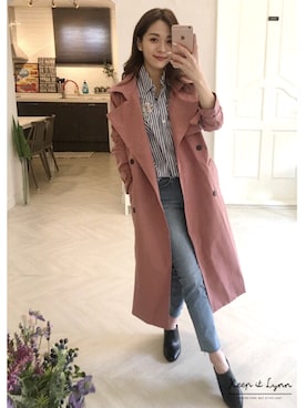 「アイテム（トレンチコート、ピンク系）」を使った、KeepitLynnさん（レディース・158cm）の春コーディネート
