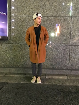 「ディズニー」｜「アイテム（ムートンコート）」を使った、小太郎さん（メンズ・171cm）の秋コーディネート
