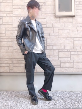 「SPINNS（スピンズ）のアイテム（ライダースジャケット）」を使った、Manato「U170」さん（メンズ・168cm）の春コーディネート