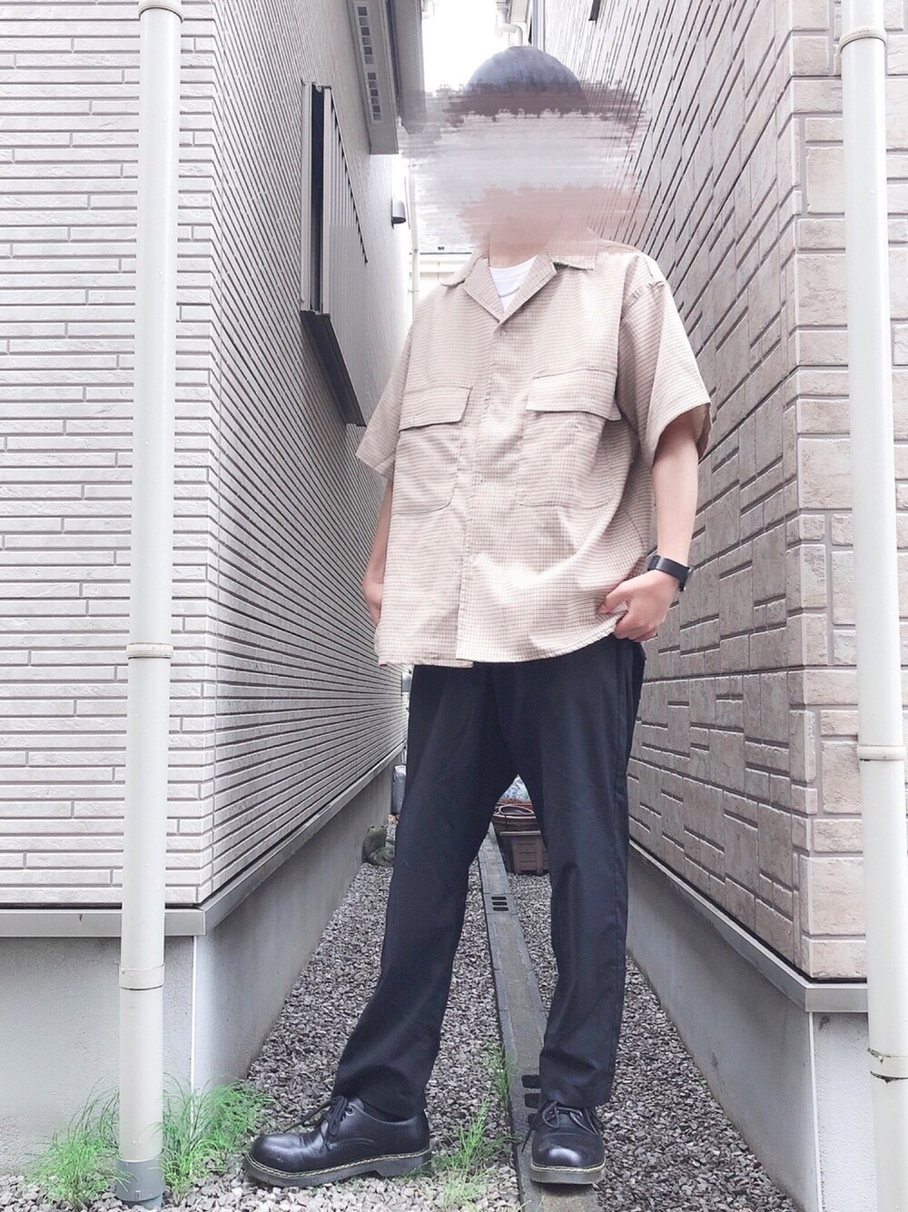 「シンプルコーデ、キレイめ、夏コーデ、ビッグシルエット、ゆるコーデ、オープンカラーシャツ、ワイドパンツ、低身長、チェックシャツ、u170」｜「WEGOのWEGO/バスケットチェーンネックレス50cm（ネックレス、シルバー系）」を使った、Manato「U170」さん（メンズ・168cm）の夏コーディネートの1枚目の写真