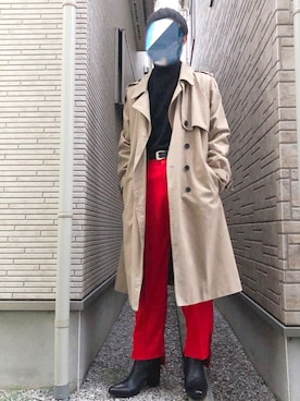 「スリットパンツ」｜「アイテム（トレンチコート）」を使った、Manato「U170」さん（メンズ・168cm）の秋コーディネート