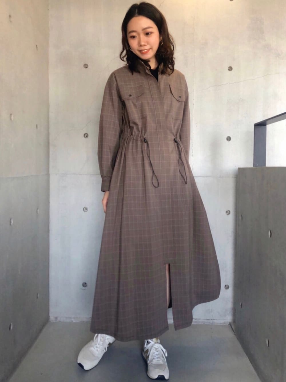 「ワンピース、ロングワンピース、チェック、シャツワンピ、秋のコーデ、秋色、大人カジュアル、autumn、ootd」｜「Paul Stuart advanceのClaire（クレア）スタンドカラーロングワンピース（ワンピース、その他）」を使った、paulstuartadvanceさん（レディース・165cm）の秋コーディネートの1枚目の写真