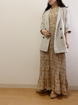 「麻ジャケット」｜「アイテム（ワンピース）」を使った、yukaさん（レディース・152cm）の春コーディネート