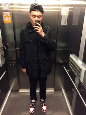 「REMIX（リミックス）のアイテム（帽子）」を使った、chuantungさん（メンズ・189cm）の冬コーディネート