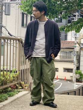 「COMOLI（コモリ）のアイテム（ノーカラージャケット）」を使った、ちょちょポリスさん（メンズ・170cm）の夏コーディネート