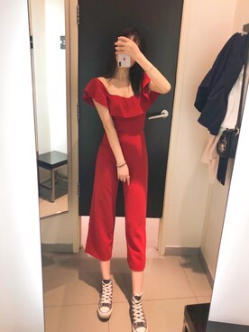 「アイテム（つなぎ/オールインワン、レッド系）」を使った、大章鱼takoさん（レディース・169cm）の夏コーディネート