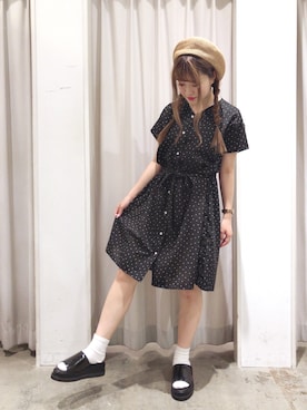 「アイテム（ハンチング/ベレー帽、イエロー系）」を使った、ayano♡さん（レディース・155cm）の春コーディネート