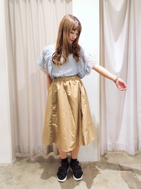「E hyphen world gallery（イーハイフンワールドギャラリー）のアイテム（スカート）」を使った、ayano♡さん（レディース・155cm）の春コーディネート