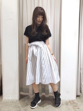 「E hyphen world gallery（イーハイフンワールドギャラリー）のアイテム（スカート）」を使った、ayano♡さん（レディース・155cm）の夏コーディネート