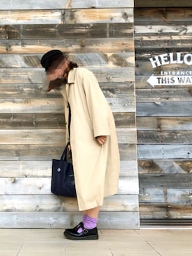 「ぽっちゃりコーデ」｜「アイテム（ステンカラーコート）」を使った、くんこさん（レディース・163cm）の春コーディネート