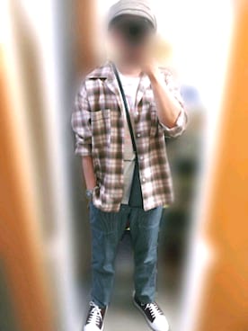 「タータンチェック」｜「アイテム（キャスケット）」を使った、Qちゃんさん（メンズ・157cm）の春コーディネート
