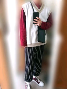 「PLST（プラステ）のアイテム（パンツ）」を使った、Qちゃんさん（メンズ・157cm）の冬コーディネート