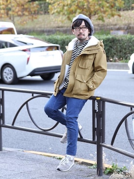 「NEWBALANCE」｜「アイテム（マウンテンパーカー）」を使った、リッキー ほそださん（メンズ・162cm）の秋コーディネート