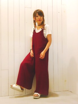「肩リボン」｜「アイテム（つなぎ/オールインワン）」を使った、suika☺︎さん（レディース・150cm）の夏コーディネート