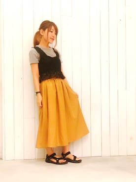 「E hyphen world gallery（イーハイフンワールドギャラリー）のアイテム（スカート）」を使った、suika☺︎さん（レディース・150cm）の夏コーディネート