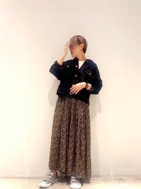 「プリーツ」｜「アイテム（デニムジャケット）」を使った、suika☺︎さん（レディース・150cm）の秋コーディネート