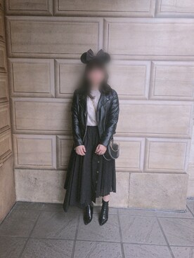 「archives（アルシーヴ）のアイテム（ライダースジャケット）」を使った、S♡さん（レディース・155cm）の冬コーディネート