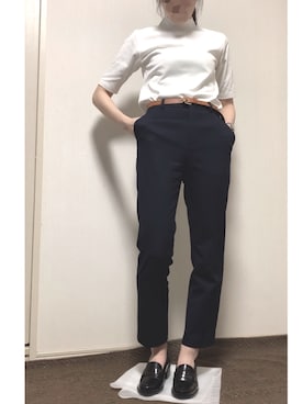 「UNIQLO（ユニクロ）のEZYアンクルパンツ（2WAYストレッチ・丈標準64～66cm）（その他パンツ、ブルー系）」を使った、をさん（レディース・160cm）の夏コーディネート