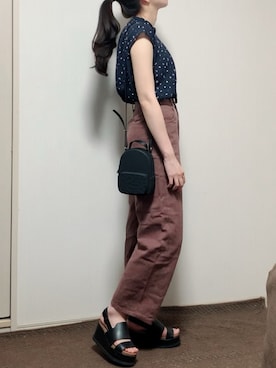 「Te chichi（テチチ）のキカ柄ボウタイフレンチ袖ブラウス（シャツ/ブラウス、ブルー系）」を使った、をさん（レディース・160cm）の夏コーディネート