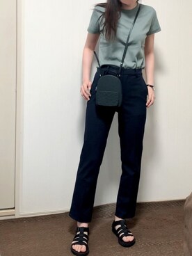 「無印良品（ムジルシリョウヒン）のアイテム（Tシャツ/カットソー、グリーン系）」を使った、をさん（レディース・160cm）の夏コーディネート