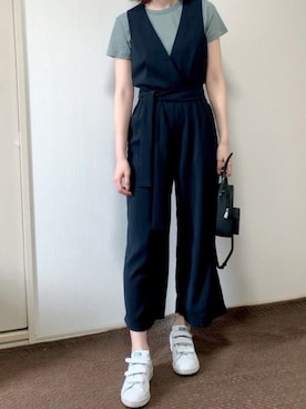 「無印良品（ムジルシリョウヒン）のアイテム（Tシャツ/カットソー、グリーン系）」を使った、をさん（レディース・160cm）の夏コーディネート