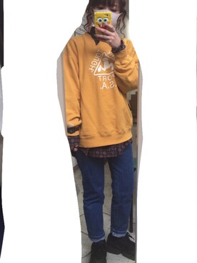 「シャツ×スウェット」｜N.さん（レディース・154cm）の冬コーディネート
