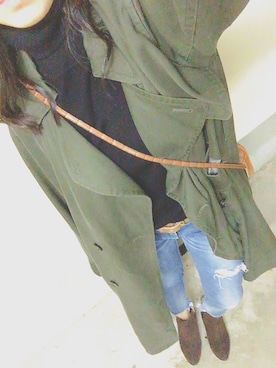 「アイテム（トレンチコート、グリーン系）」を使った、natsuさん（レディース・160cm）の冬コーディネート