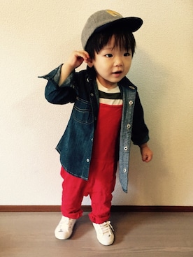 「BUDDY Lee（バディーリー）の【BUDDY Lee】デニムシャツ (80～120cm)（シャツ/ブラウス）」を使った、はるみちさん（キッズ・80cm）の秋コーディネート