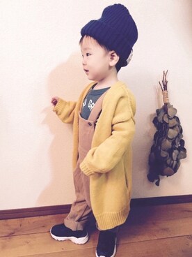 「Champion」｜「アイテム（サロペット/オーバーオール）」を使った、はるみちさん（キッズ・80cm）の冬コーディネート