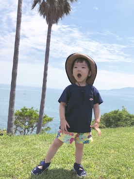 「麦わら帽子」｜「アイテム（ラッピングキット）」を使った、はるみちさん（キッズ・90cm）の夏コーディネート