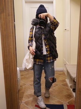 「FR2（エフアールツー）のアイテム（ニットキャップ/ビーニー）」を使った、shirelysunさん（レディース・155cm）の春コーディネート