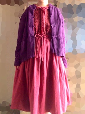 「レトロワンピース」｜「アイテム（ジャケット/アウター）」を使った、saoriさん（レディース・153cm）の春コーディネート