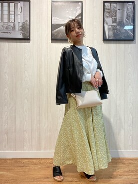 「DRESKIP（ドレスキップ）のアイテム（ライダースジャケット）」を使った、mさん（レディース・158cm）の春コーディネート