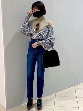 「EMODA（エモダ）のカットオフRIPPEDジャストウエストジーンズ（デニムパンツ）」を使った、ｓａｙａｋａさん（レディース・151cm）の春コーディネート