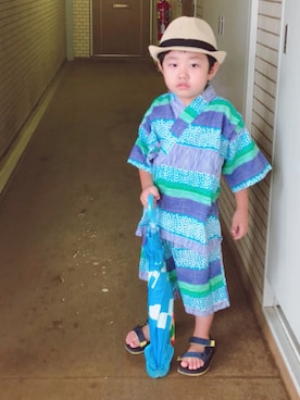 「むぎわら帽子」｜「アイテム（浴衣）」を使った、Kajさん（キッズ・100cm）の夏コーディネート