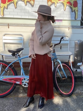 「スカートコーデ」｜「アイテム（帽子）」を使った、miyukaさん（レディース・154cm）の冬コーディネート