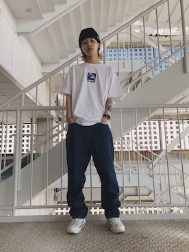 「OY（オーワイ）のアイテム（帽子）」を使った、武田陽彩さん（メンズ・173cm）の春コーディネート