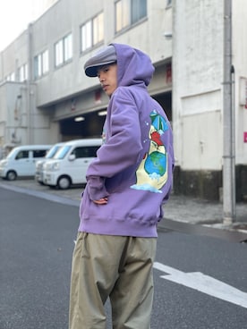 「XLARGE（エクストララージ）のアイテム（ハンチング/ベレー帽）」を使った、武田陽彩さん（メンズ・173cm）の冬コーディネート
