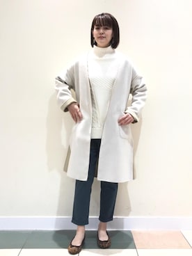 「coen（コーエン）のアイテム（ノーカラージャケット）」を使った、coenしょうじさん（レディース・166cm）の冬コーディネート