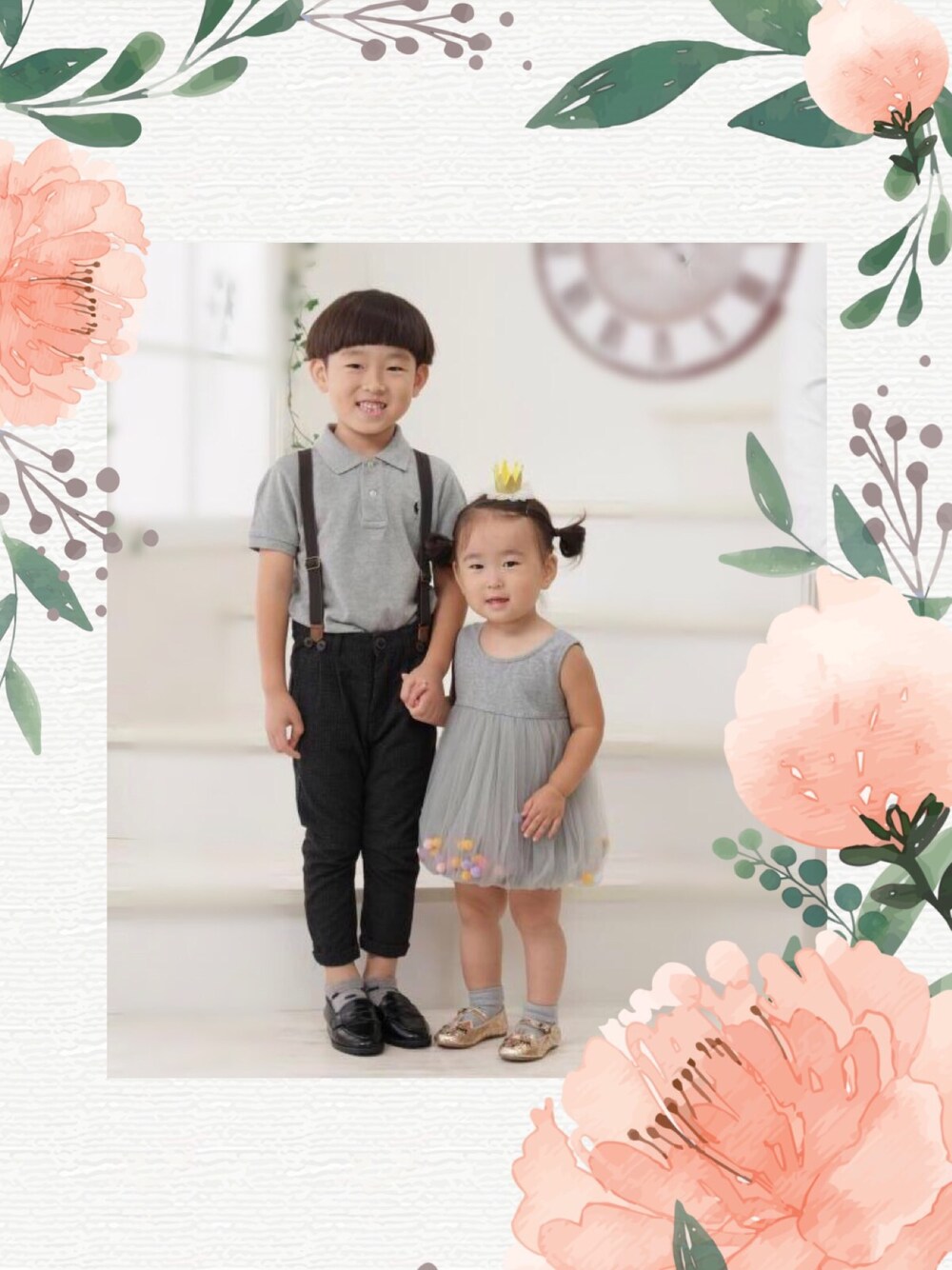 「6歳、2歳、男の子、女の子、兄妹コーデ、スタジオアリス、ハンドメイド、ラルフローレン」｜「amazon +handmadeのアイテム（ワンピース/ドレス、グレー系）」を使った、___ai__さん（キッズ・80cm）の秋コーディネートの1枚目の写真